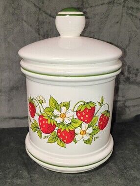 Vintage 70s Sears Strawberry Fields Canister Approx. 10in Tall x 6in Wide EUC